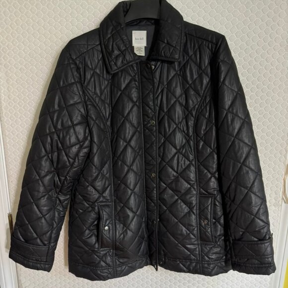 Kate Hill Casual Quilted Black Jacket -Collared, Button Front, Lined  Sz. 14 - Picture 1 of 7